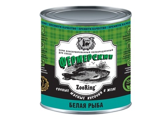 Зооринг 521063 Фермерские кон.д/собак сочные мясные кусочки в желе белая рыба 850г