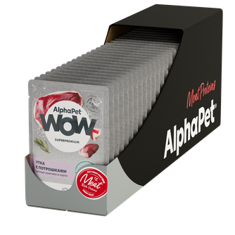 Корм влажный для кошек ALPHAPET WOW с чувствительным пищеварением сочные ломтики в соусе утка с потрошками (85 г)