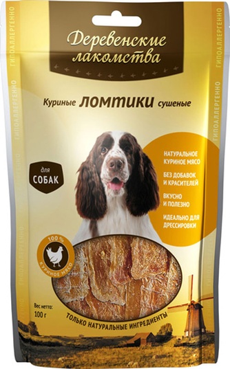 Лакомство для собак мелких пород ДЕРЕВЕНСКИЕ ЛАКОМСТВА Ломтики куриные сушеные (90 г)