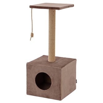 Когтеточка-столбик для кошек RICH BREED куб с площадкой, джут, капучино (35*35*85 см)