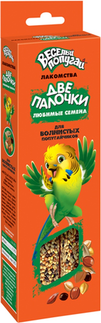 Лакомство для волнистых попугаев ЗООМИР Веселый попугай две Палочки любимые семена (35 г/2 шт)
