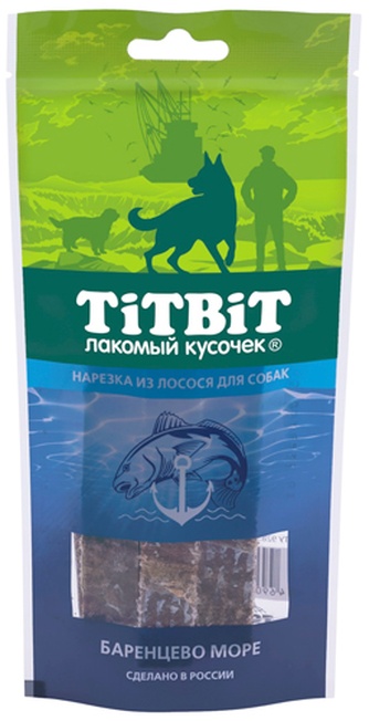 Лакомство для собак мелких пород TITBIT Лакомый кусочек Баренцево море Нарезка лосось (75 г)