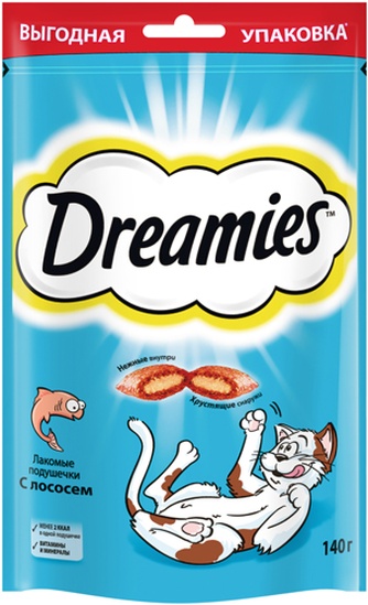 Лакомство для кошек DREAMIES Подушечки с Лососем (140 г)