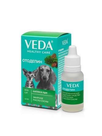 Капли для кошек и собак VEDA Отодепин для гигиенической обработки ушей с маслом сосны (15 мл)