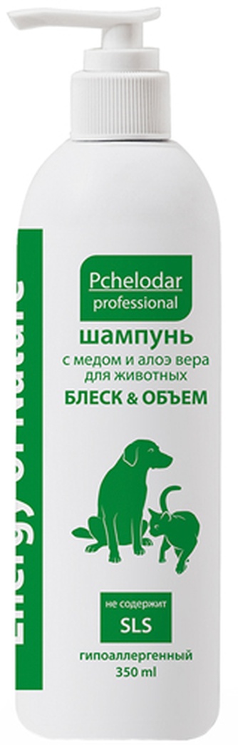 Шампунь для животных PCHELODAR Блеск & Объем с медом и алоэ вера (350 мл)