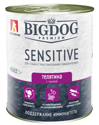 Корм влажный для собак ZOOGURMAN BIG DOG Premium Sensitive с чувствительным пищеварением с телятиной и тыквой (850 г)