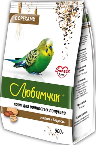 Корм сухой для волнистых попугаев ЛЮБИМЧИК Зерносмесь с орехами (500 г)