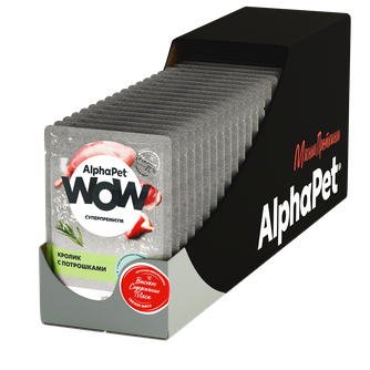 Корм влажный для кошек ALPHAPET WOW Суперпремиум с чувствительным пищеварением нежные ломтики в соусе кролик с потрошками (85 г)
