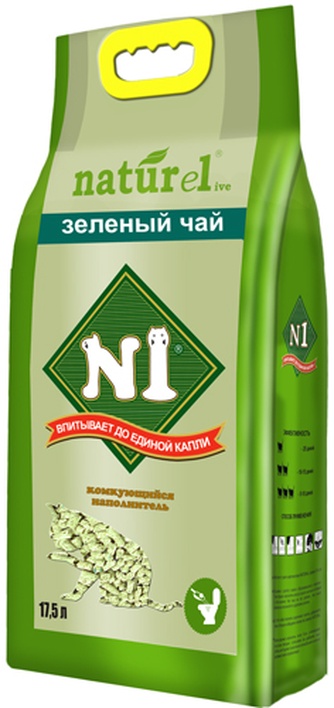 Наполнитель комкующийся древесный для кошек №1 Naturel зеленый чай (17,5 л)