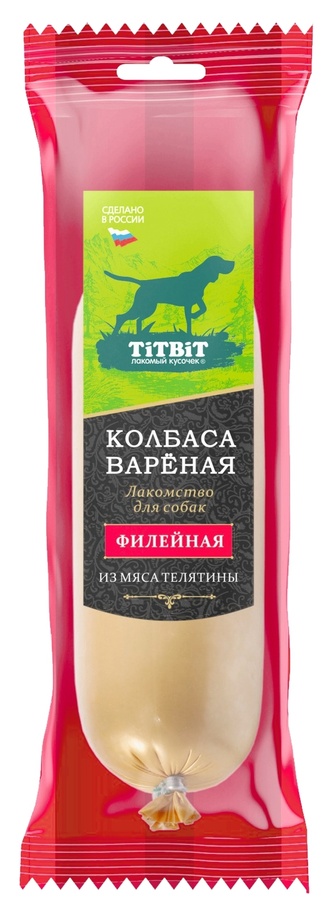 Лакомство для собак TITBIT лакомый кусочек колбаса вареная филейная с телятиной (150 г)
