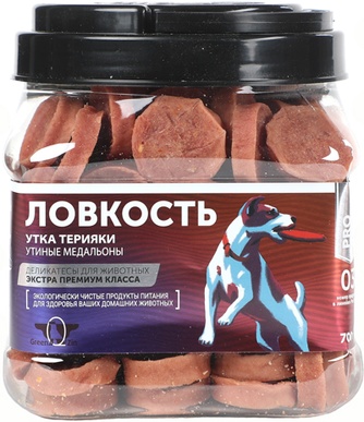 Лакомство для собак GREENQZIN Ловкость Медальоны сушеные из утки (700 г)