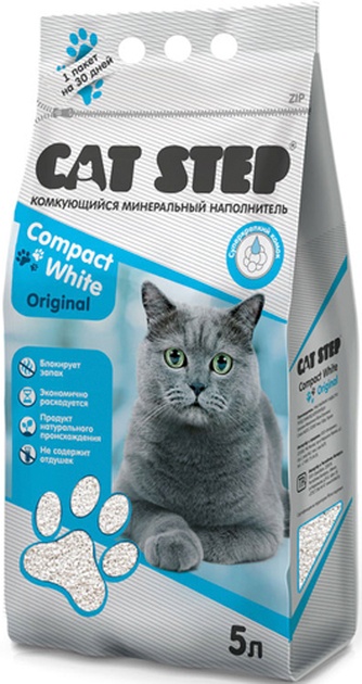 Наполнитель комкующийся бентонитовый для кошек CAT STEP Compact White Original (5 л)