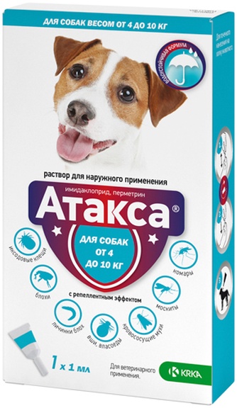 Капли для собак 4-10 кг KRKA Атакса для наружного применения с репелентным эффектом (1 мл)