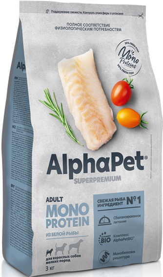 Корм сухой для собак мелких пород ALPHAPET MONOPROTEIN из белой рыбы (3 кг)