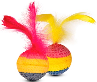 Игрушка для кошек TRIOL Мяч радужный с перьями (3,5см, пакет)