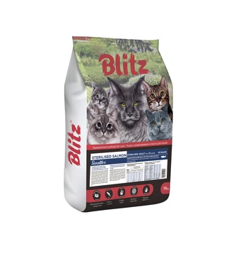 Корм сухой для взрослых кошек BLITZ Sensitive с лососем (10 кг)