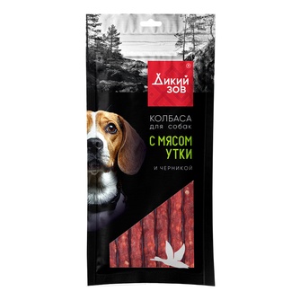 Лакомство для собак ДИКИЙ ЗОВ Колбаса с мясом утки и черникой (85 г)