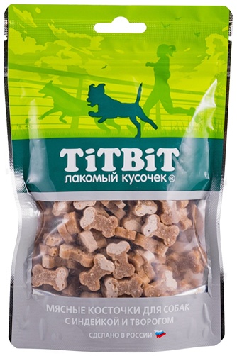 Лакомство для собак мелких пород TITBIT Лакомый кусочек Мясные косточки с индейкой и творогом (145 г)