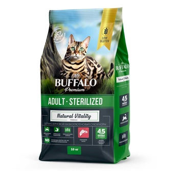 Корм сухой для кошек и котов MR. BUFFALO ADULT STERILIZED Natural Vitality с лососем (10 кг)