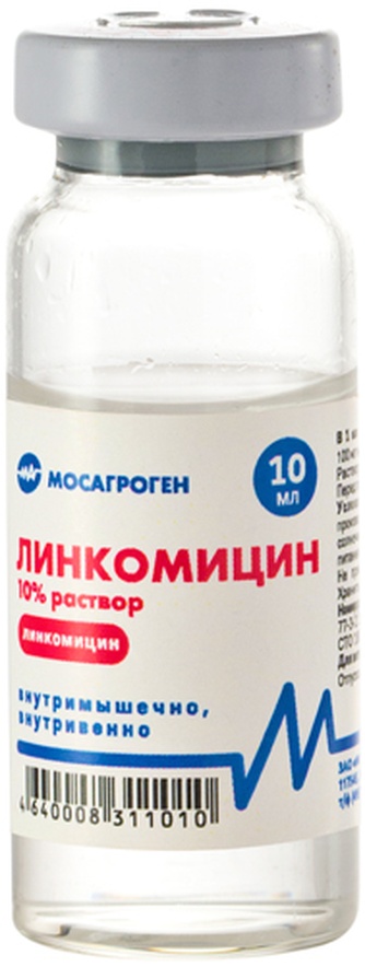 Раствор для животных МОСАГРОГЕН Линкомицин 10% для инъекций при болезнях бактериальной этиологии (10 мл)