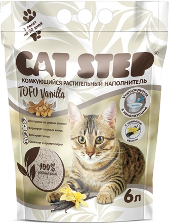 комкующийся соевый для взрослых кошек CAT STEP tofu vanilla растительный (6 л)
