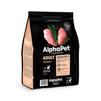 Корм сухой для взрослых кошек и котов ALPHAPET Superpremium с цыпленком (0,4 кг)