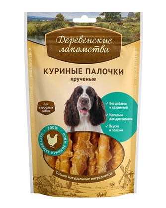 Лакомство для собак мелких пород ДЕРЕВЕНСКИЕ ЛАКОМСТВА Палочки куриные крученые (90 г)