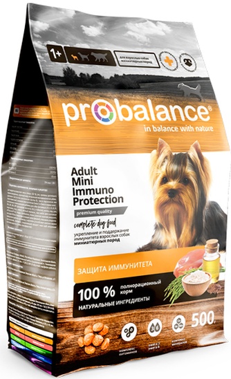 Корм сухой для собак миниатюрных пород PROBALANCE Adult Mini Immuno Protection для укрепления и поддержания иммунитета (500 г)