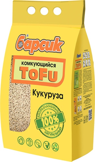 Наполнитель комкующийся кукурузный для кошек БАРСИК Tofu кукуруза (4,54 л)