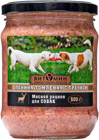 Корм влажный для собак ВИТАМИН Оленина томленая с гречкой (500 г)