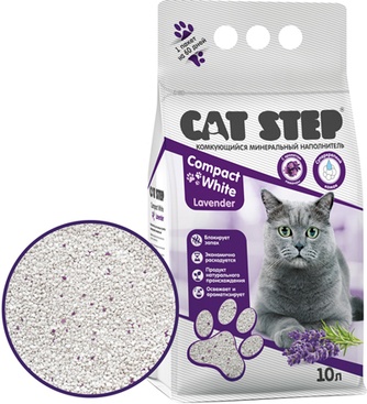 Наполнитель комкующийся минеральный для кошек CAT STEP Compact White Lavеnder (10 л)