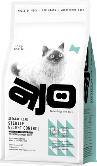 Корм сухой для стерилизованных кошек AJO Sterile Weight Control контроль веса (1,5 кг)