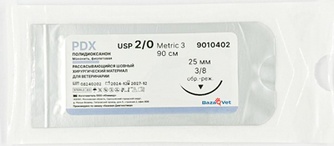 мононить полидиоксаноновая BAZAVET PDX (2/0 (3), ОР, 3/8, 25мм, 90 см/12 шт)