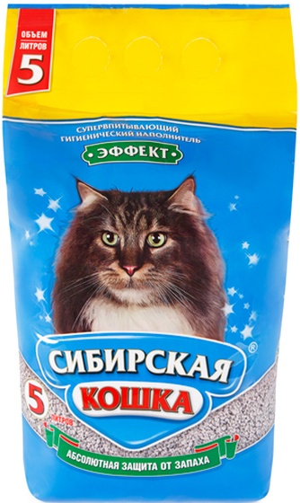 Наполнитель впитывающий бентонитовый для кошек СИБИРСКАЯ КОШКА Эффект (5 л)