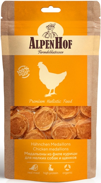 Лакомство для мелких собак мелких пород и щенков ALPENHOF Медальоны из курицы (50 г)