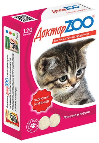 Кормовая добавка для котят ДОКТОР ZOO Здоровый котенок Таблетки (120 таб)