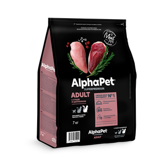 Корм сухой для взрослых кошек и котов ALPHAPET Superpremium с уткой и цыпленком (7 кг)