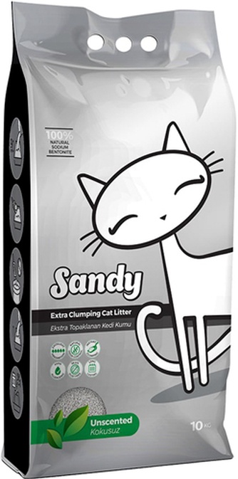 Наполнитель комкующийся бентонитовый для кошек SANDY Unscented без ароматизатора (10 кг)