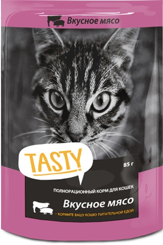 Корм влажный для кошек TASTY с мясным ассорти в желе (85 г)