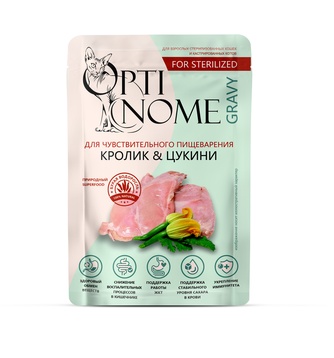 Корм влажный для стерилизованных и кастрированных кошек OPTINOME FOR STERILIZED для чувствительного пищеварения соус Кролик и цукини (75 г)