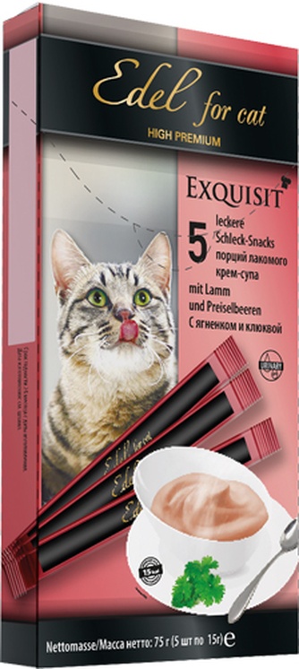 Лакомство для кошек EDEL CAT крем-суп ягненок, клюква (5 шт)