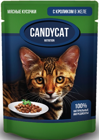 Корм влажный для кошек GINA Candycat  кусочки с Кроликом в желе (85 г)