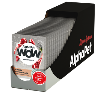 Корм влажный для кошек ALPHAPET WOW Суперпремиум с чувствительным пищеварением нежные ломтики в соусе ягненок с потрошками (85 г)
