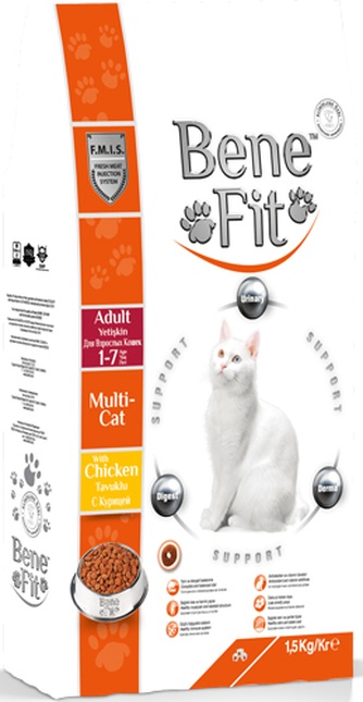 Корм сухой для взрослых кошек BENEFIT Adult Multi-Cat гранулы, курица (1,5 кг)