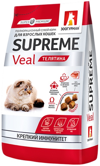 Корм сухой для взрослых кошек ЗООГУРМАН Supreme Телятина (0,35 кг)