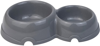 Миска для кошек и собак мелких пород ДАРЭЛЕНД двойная, пластиковая, серая (20 см/ 350 мл)