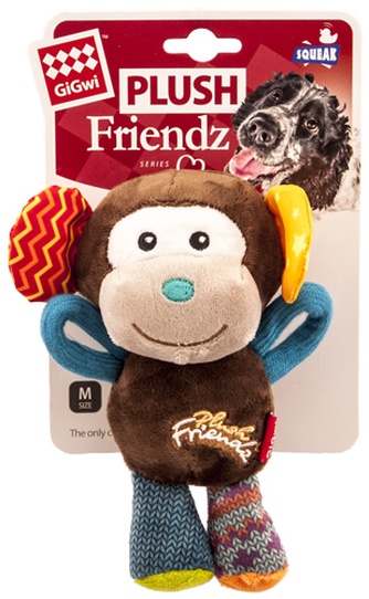 Игрушка для собак GIGWI Plush Friendz Обезьянка с пищалкой, разноцветная (16см)