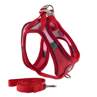 Шлейка-жилетка мягкая + поводок для собак КАСКАД XS красная (150 см/31-41 см)