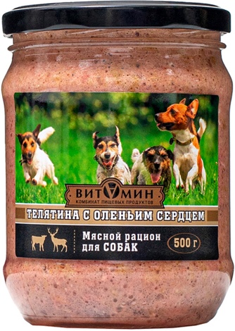 Корм влажный для собак ВИТАМИН Телятина с оленьим сердцем (500 г)