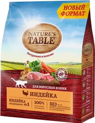 Корм сухой для кошек NATURE'S TABLE Индейка (1,1 кг)